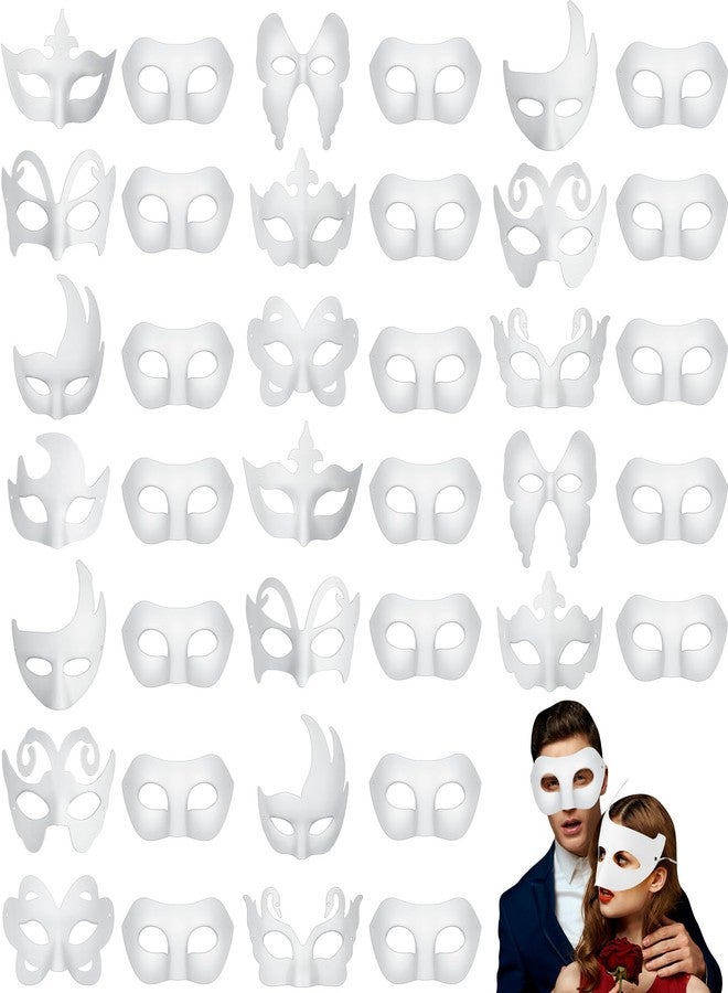 Silipull 100 Pcs Couple Mask Bulk DIY White Paper Craft Half Face Animal Paint Blank Masquerade Masks for Cosplay Mardi Gras Dance Party Decoration, 11 Styles - Image 1